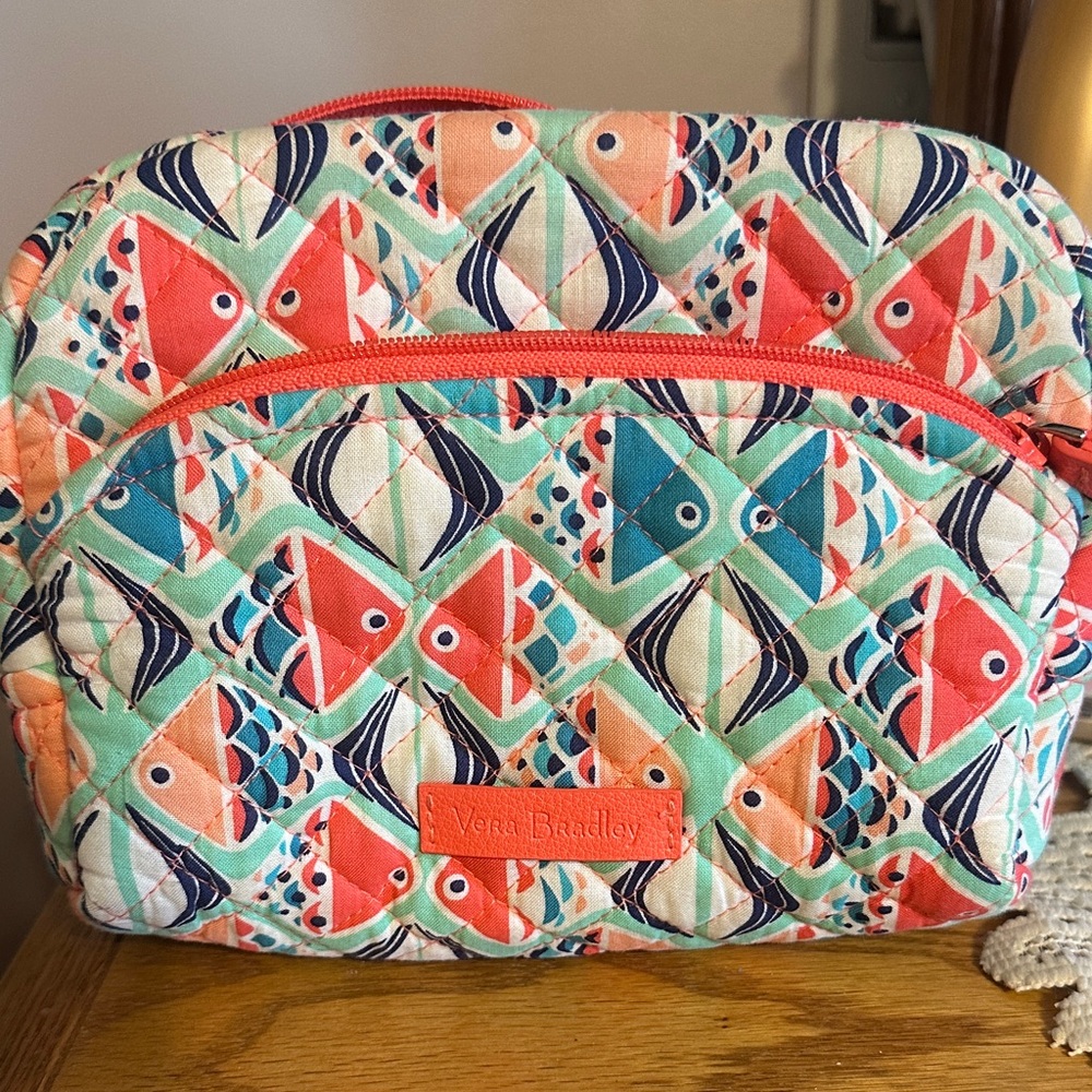 Vera Bradley Coral and Teal Fish Pattern Cosmetic Bag